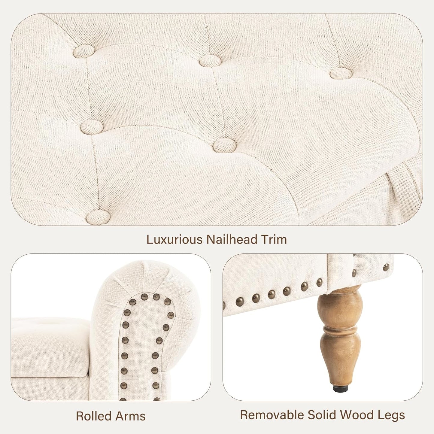 Furnimart Storage Bedroom Bench for End of Bed, Faux Linen Upholstered Storage Ottoman with Rolled Arms for Bedroom,Living Room, Entryway, 2.5Cubic Feet