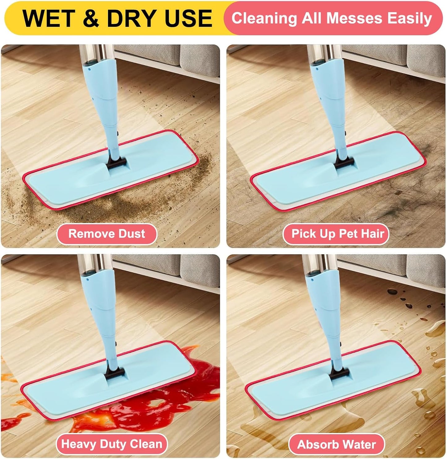 16.5 Inch Reusable Mop Pads Microfiber Spray Mop Replacement Heads for Wet/Dry Mops Compatible with Bona Floor Care System (6 Pack)