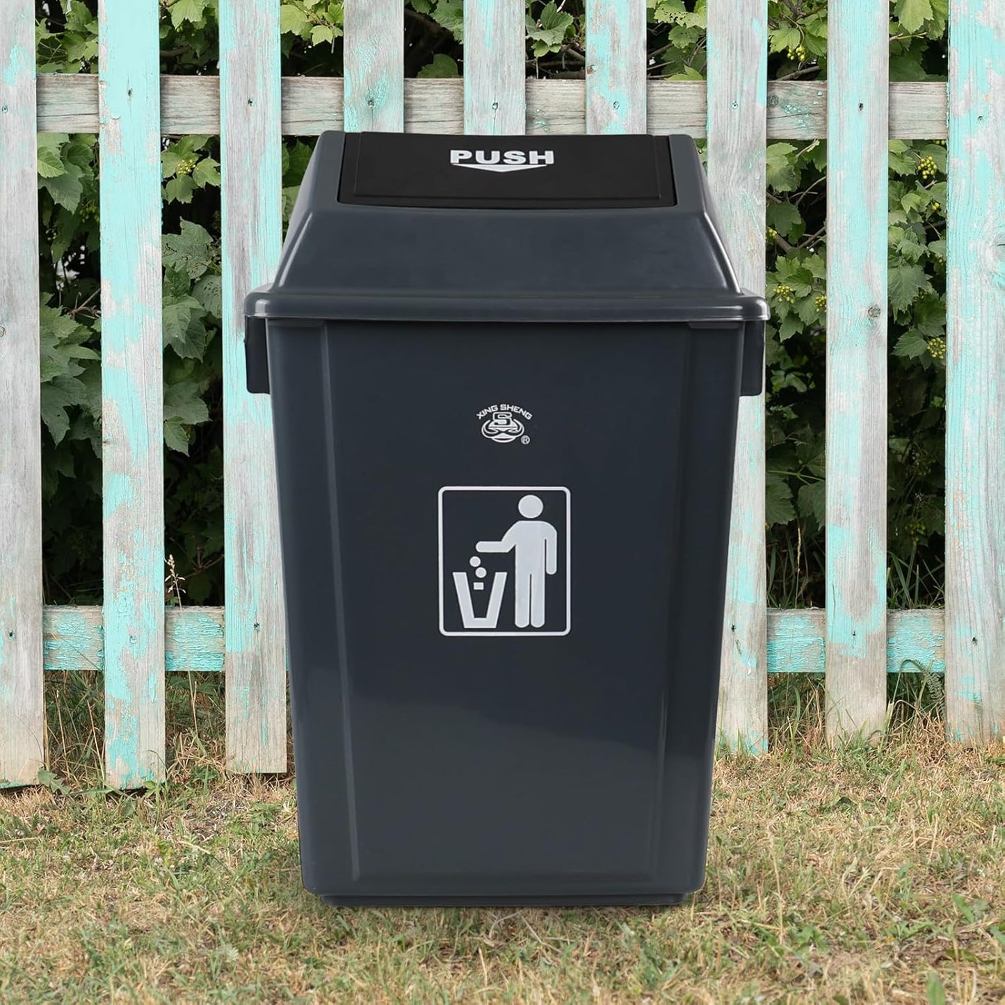 13 Gallon Plastic Swing Lid Trash Can, Outdoor Garbage Can, Grey, 4 Pack