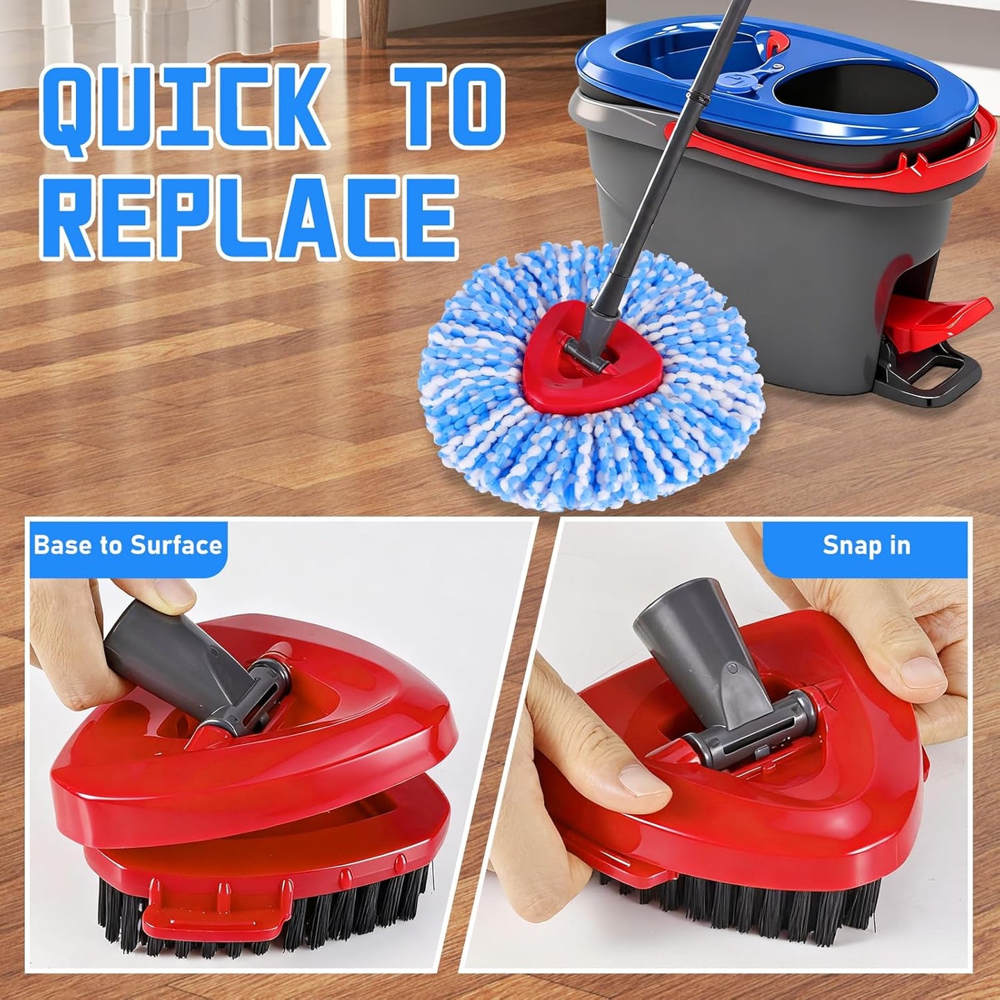 7 Pack Spin Mop Head for O-Ceda RinseClean 2 Tank System, 4 Triangle Microfiber Mop Replacement Refills, 2 Upgraded Scrub Brush & Base Head Deep Clean Mop Head for Home Office Bathroom