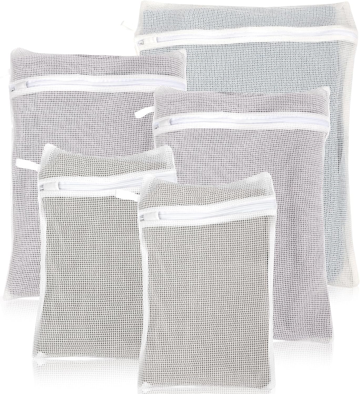 5-Piece Organic Cotton Laundry Bags with Zipper and Hanging Loop, 3 Sizes (S, M, L) Mesh Laundry Bag, Durable Cotton Mesh Laundry Bag for Delicate Underwear and Socks.