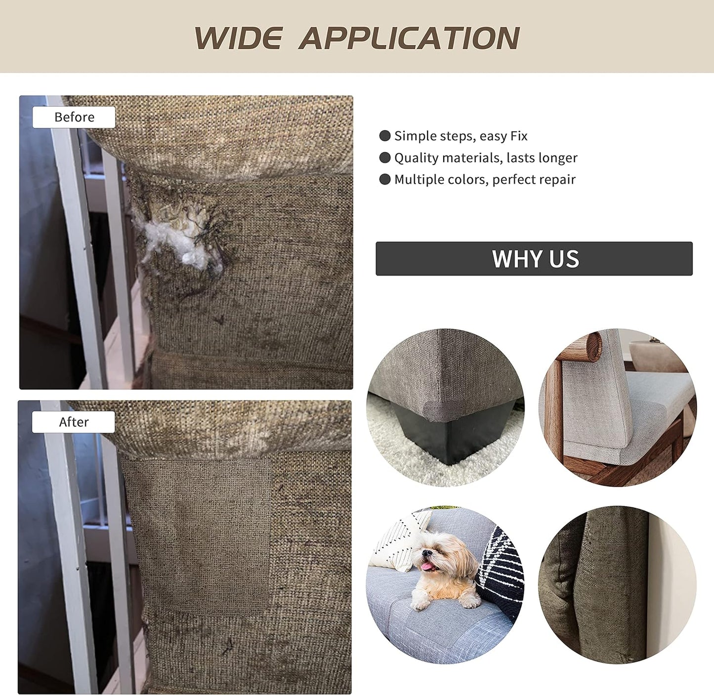 Fine Linen Fabric Patches, Self-Adhesive, 8x11 inch Extra Size, Multi Color, for Sofa and Clothes Repair (Brown)