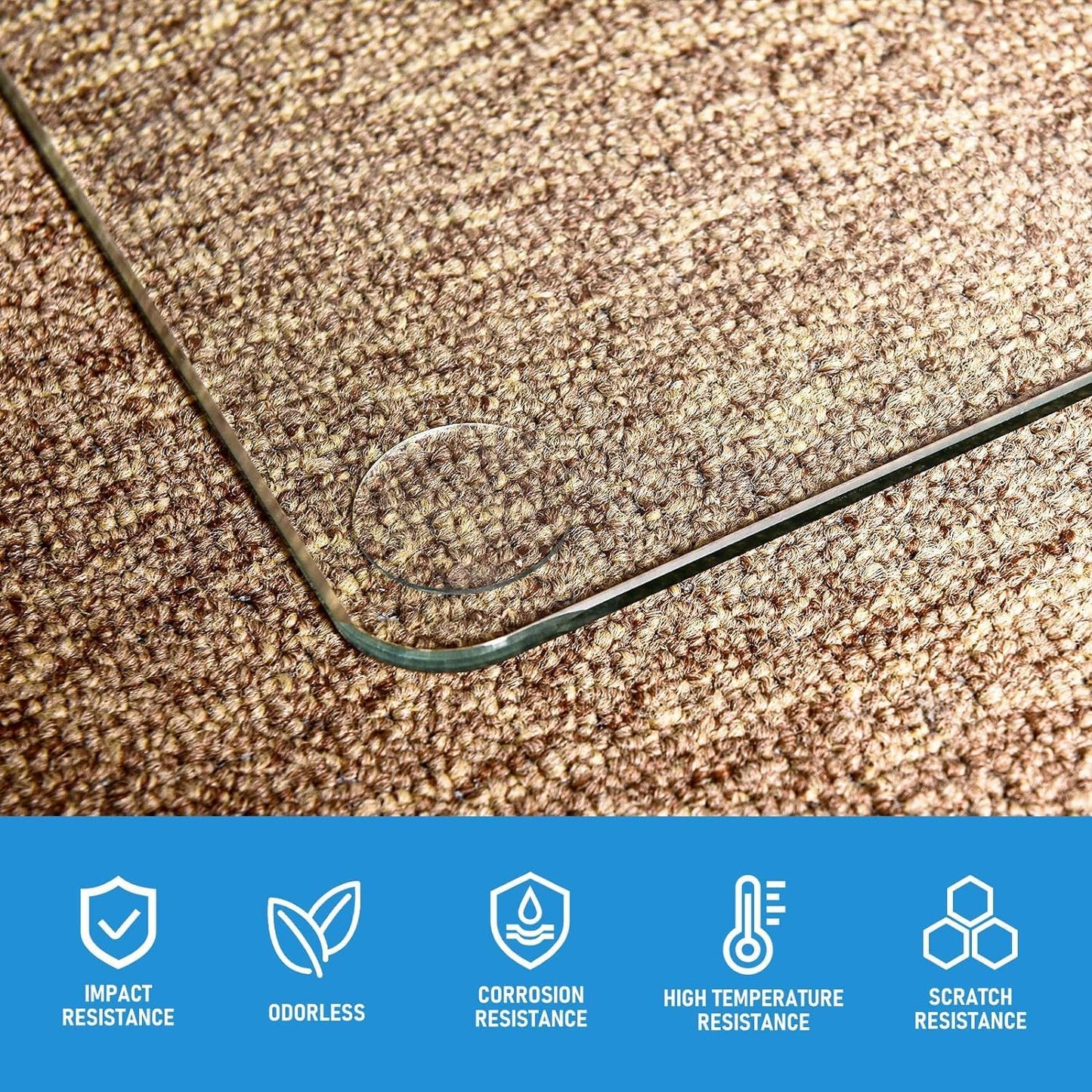 GLSLAND 36" x 46" Tempered Glass Chair Mat Heavy-Duty Floor Protector for Carpet & Hard Floors Scratch-Resistant Clear Office Mat 1/6" Clear