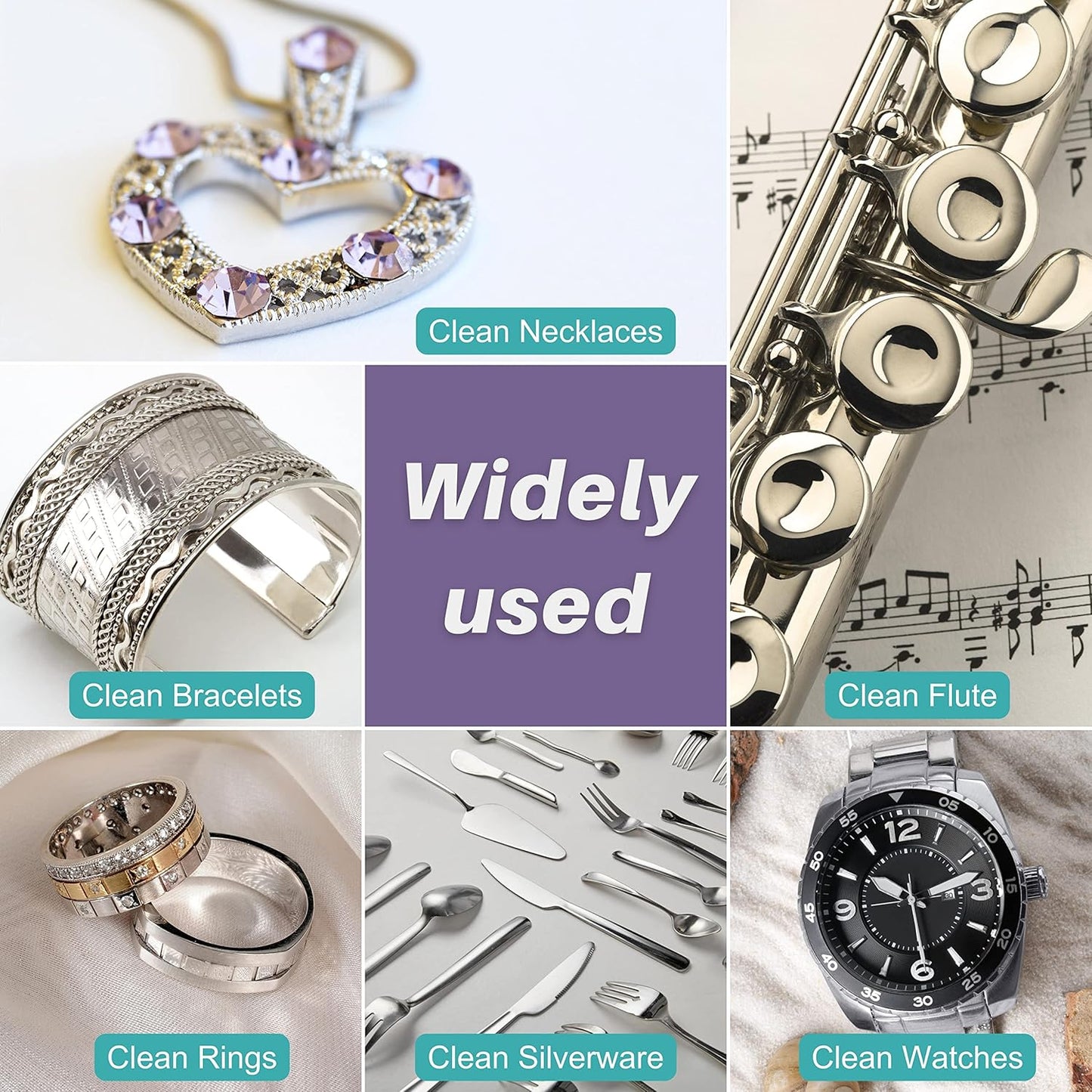 CATIFLIN 3PCS Purple Silver Polishing Cloths, 10"x12" Jewelry Cleaning Cloths for Gold, Silver, Platinum, Watch, Coin, Tarnish Remover, Reusable & Streak for Jewelry Lovers