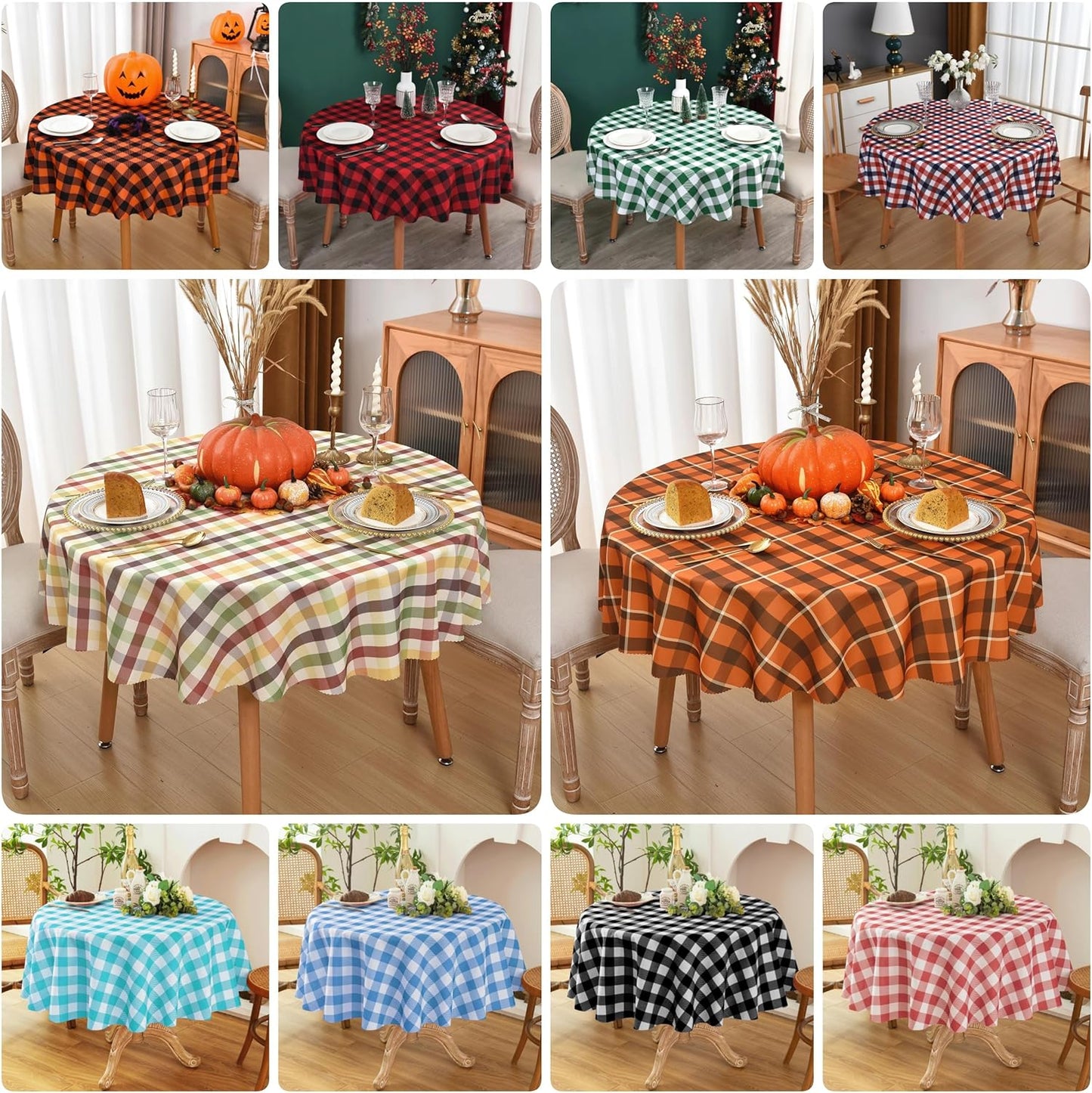 Waterproof Plaid Tablecloth Fabric - Round 58 Inch Classic Gingham Checker Table Cloth for Indoor/Outdoor Use - Buffalo Table Cover for Picnics, BBQs, and Parties