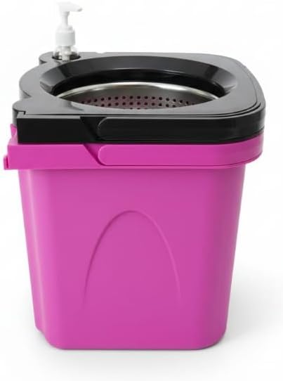 Thunder Mop Spin System - 2 Compact Stackable 6L Buckets, Microfiber Head, Stainless Steel Wringer, Antifungal Quick-Dry Cleaning, Soap Dispenser, 3 Free Refills (Black/Pink)