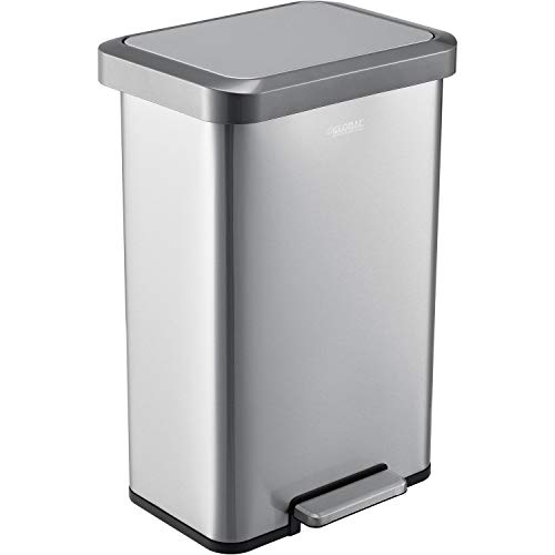 Global Industrial 12 Gallon Stainless Steel Trash Can, Rectangular Step-On
