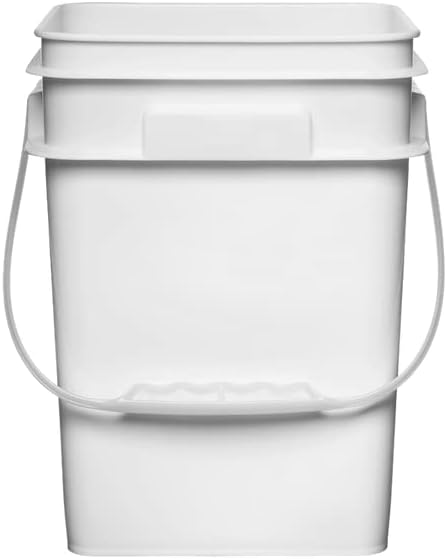 House Naturals 4 Gallon Square Food Grade Bucket Pail with Plastic Handles and Lid (Pack of 3) Made in USA containers (White)