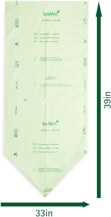 bioMat 35 Gallon Compostable Trash Bags for Lining Compost Bins, 10 Count, Biodegradable Trash Bags for Compost Bin, BPI ASTM D6400 and CMA Certified, Keep your Bin Clean