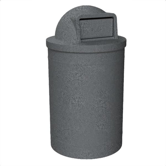55 Gallon Round 100% Recycled Plastic Heavy Duty Indoor or Outdoor Trash Can with Push Open Dome Lid and Internal Liner | Great for Schools and Businesses - Dark Granite