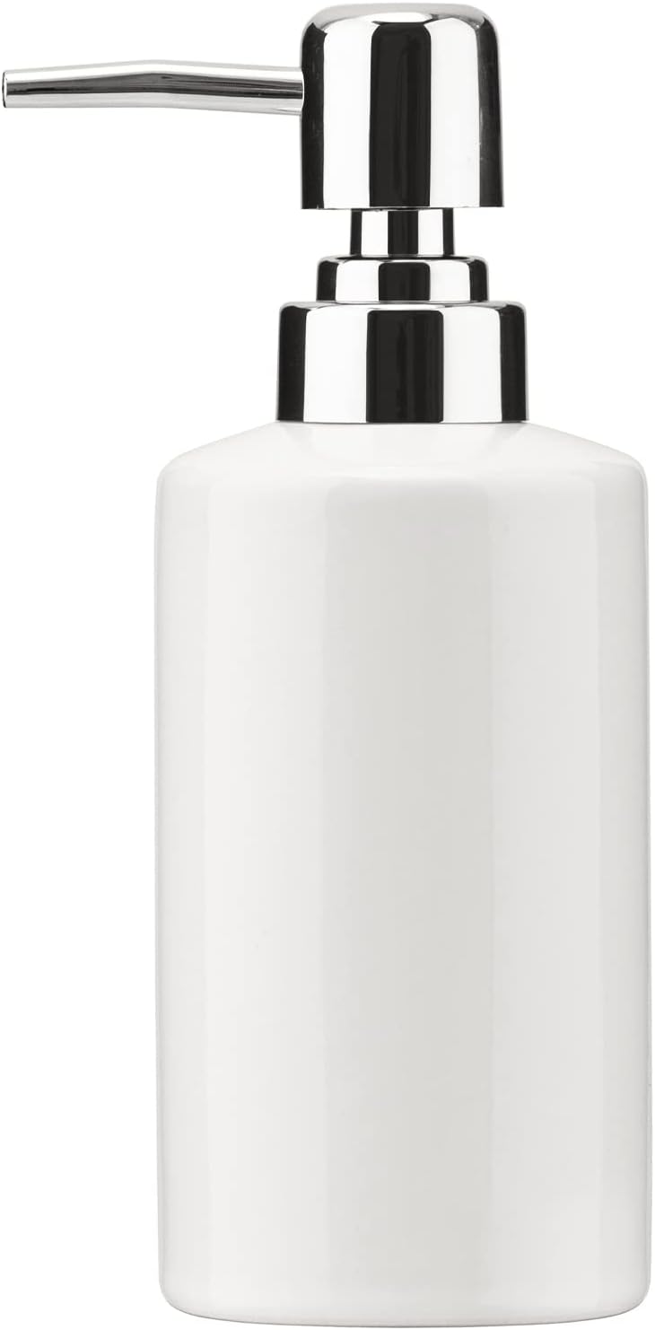 FE Soap Dispenser, 300ml/10oz Ceramic Liquid Soap Pump Dispenser, Refillable Dish Soap Dispenser for Kitchen Bathroom Washroom (White)