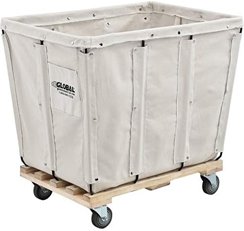 Global Industrial 12 Bushel, Canvas Basket Bulk Truck, 36" L x 26" W x 33-1/2"H, Unassembled, Rolling Laundry Cart, Commercial Material Handling Cart with Swivel Rubber Casters