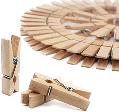 DurReus 50PCS 1.4inch Small Natural Wooden Clothespins for Pictures with Jute Twine Paper Peg Clips Photo Holders Hanging Crafts Home Wall Decor