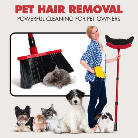 Da Vinci Curved Angle Broom 1pc - Sturdy Wide Broom for Indoor/Outdoor Sweeping, Heavy Duty Steel Telescopic Handle, Durable PVC Bristles, Ideal for Pet Hair, Dust, Kitchen & Rough Surfaces