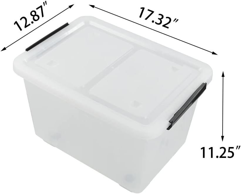 Asking 30 L Plastic Storage Box with Lid, 4-Pack Wheeled Clear Plastic Boxes