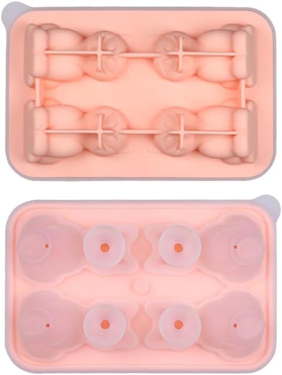 Cute 3D Cat Silicone Ice Cube Tray Mold Cartoon Animal Ice Box BPA-Free (Pink)