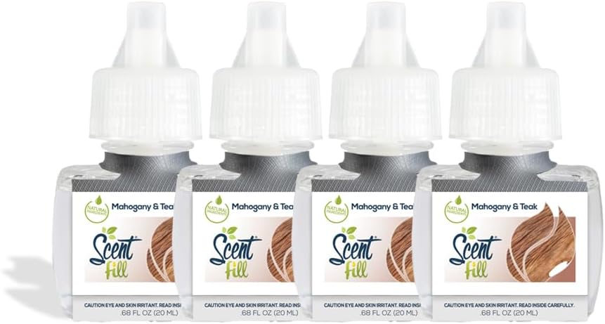 Scent Fill Mahogany & Teak Plug in Air Freshener, 4 Scented Oil Refills