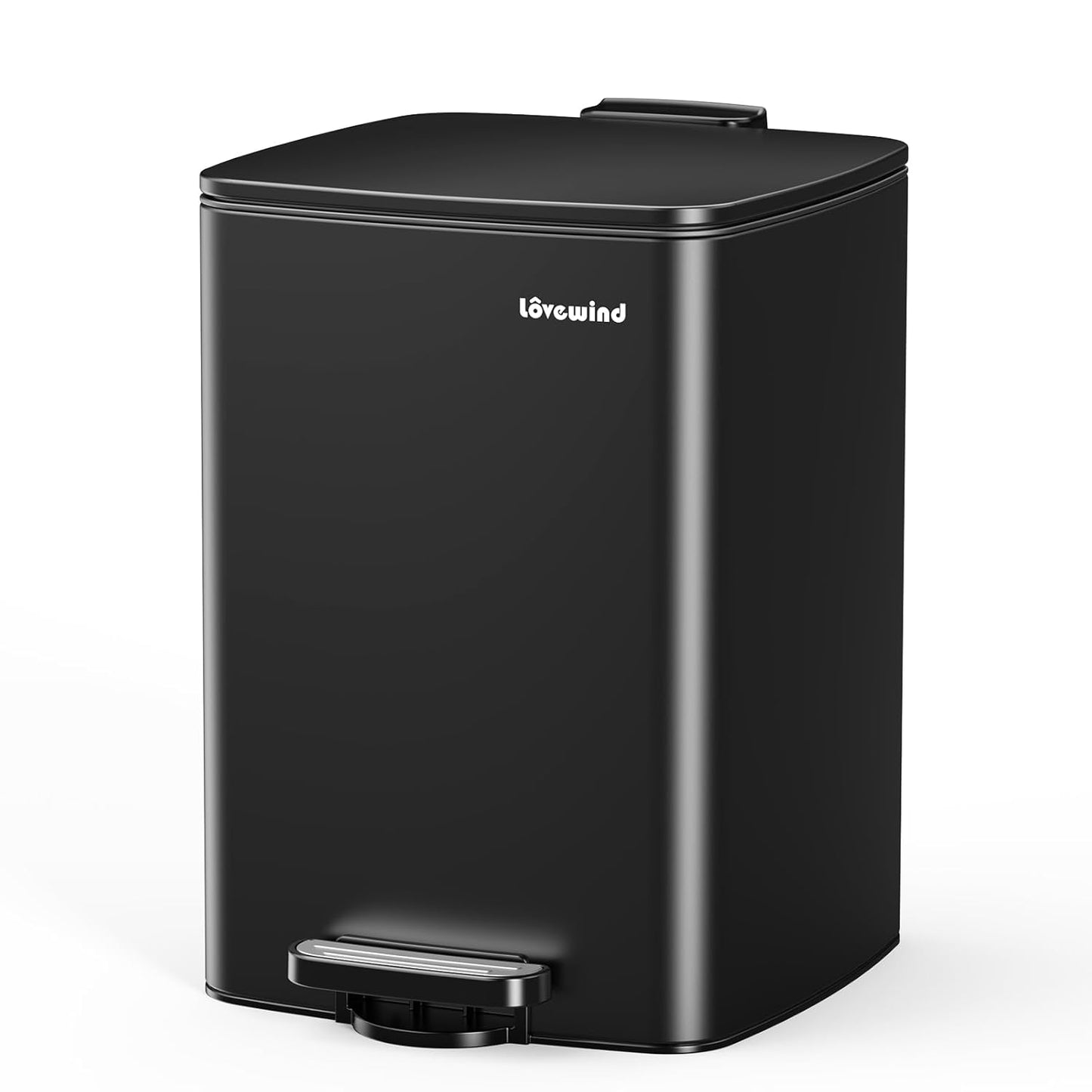 Lovewind Kitchen Trash Can with Lid, 5.2 Gallon/20 L Footstep Garbage Can for Kitchen Bedroom Home Office, 20 Liter Trash Bin Brushed Stainless Steel Waste Bin with Soft-Close Lid,Black