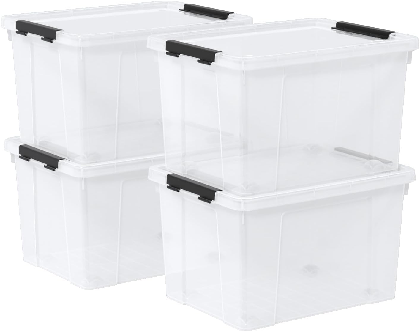4 Pack 22 Quart Latch Box, Clear Home Organization Containers Bin with Lid, Buckle Up Storage Box Set
