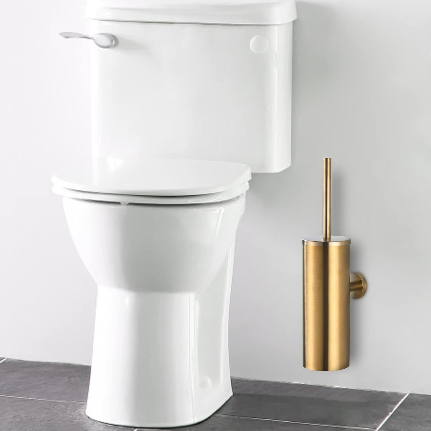 Toilet Brush with Holder for Bathroom Toilet Bowl Brush Holder Toilet Bowl Cleaner Brush Wall Mounted Toilet Brush Brushed Gold