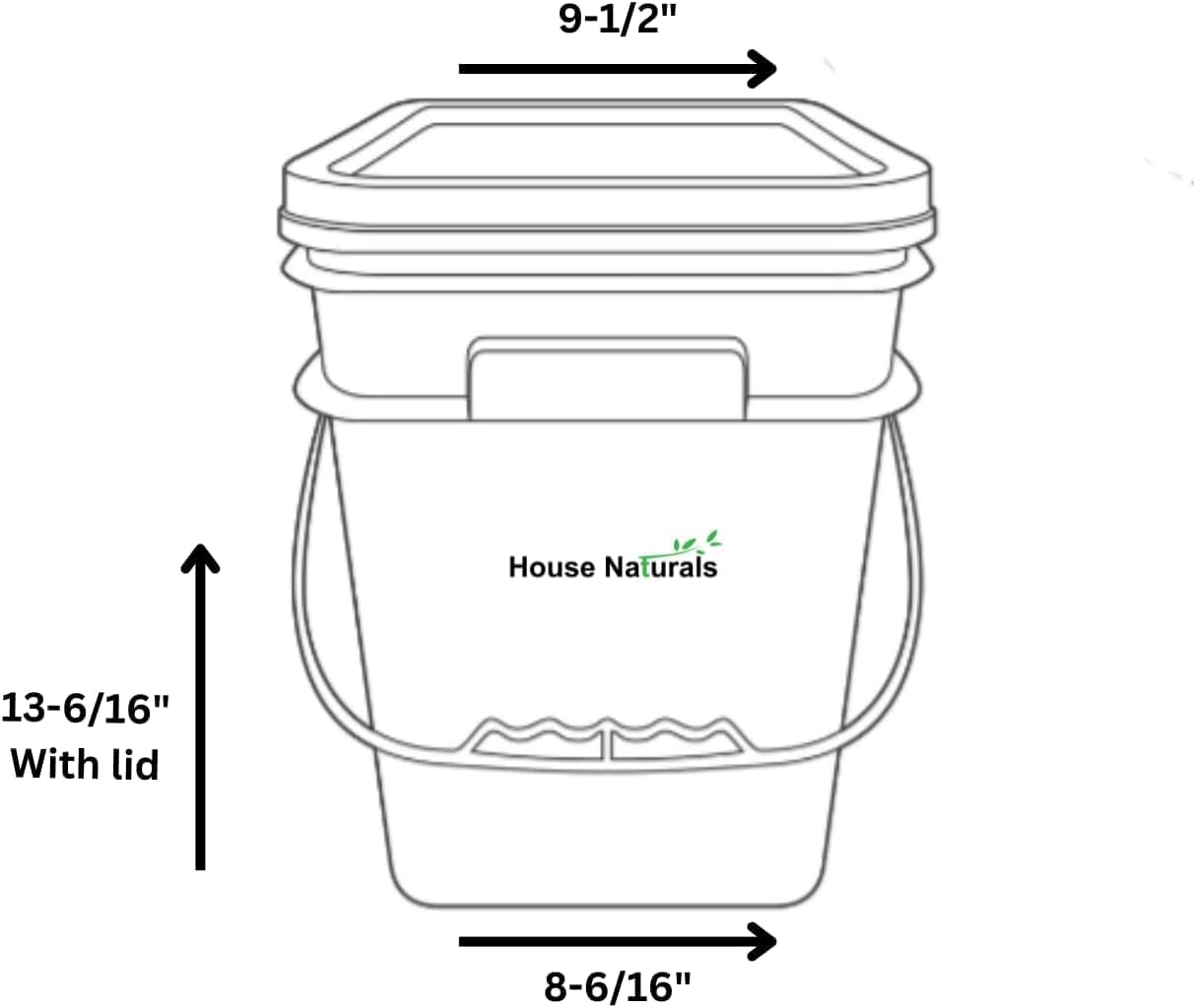 House Naturals 4 Gallon Square Food Grade Bucket Pail with Plastic Handles and Lid (Pack of 3) Made in USA containers (Dark Green)