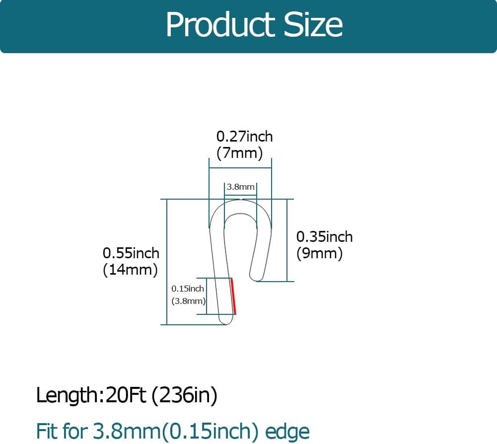 Clear Rubber Edge Trim, U Channel Rubber Seal Strip with Self-Adhesive Tape, Metal Edge Protector Fit for 0.15", 20Ft (236 in)