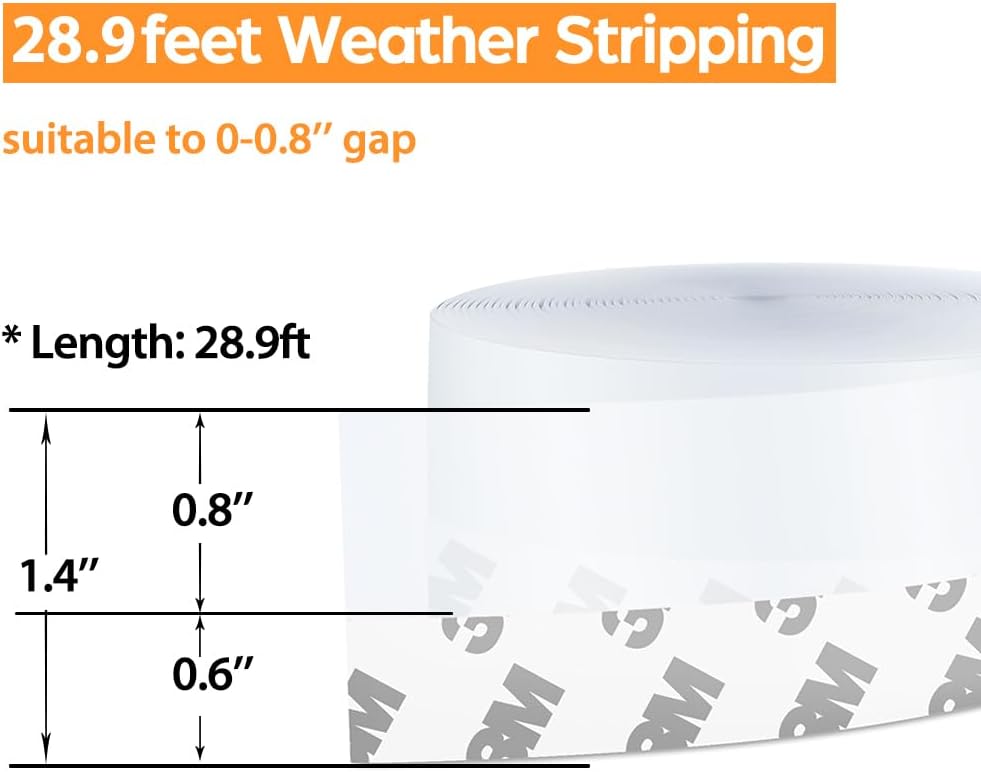 28.9 Ft Weather Stripping Door Seal Strip Tape,Silicone Door Draft Stopper,Self Adhesive Shower Door Bottom Seal, Insulation Strip for Door Frame Windows and Glass Gaps (Transparent, 35mm)