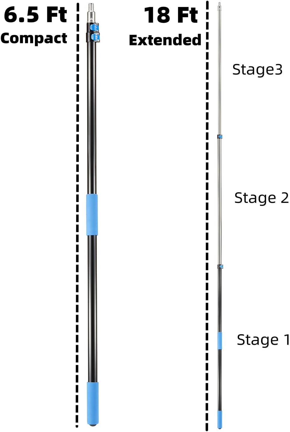 25 Foot High Ceiling Fan Duster with 6-18 Foot Extension Pole, Extendable Reusable Cobweb, Feather, Window Cleaning Squeegee Kit