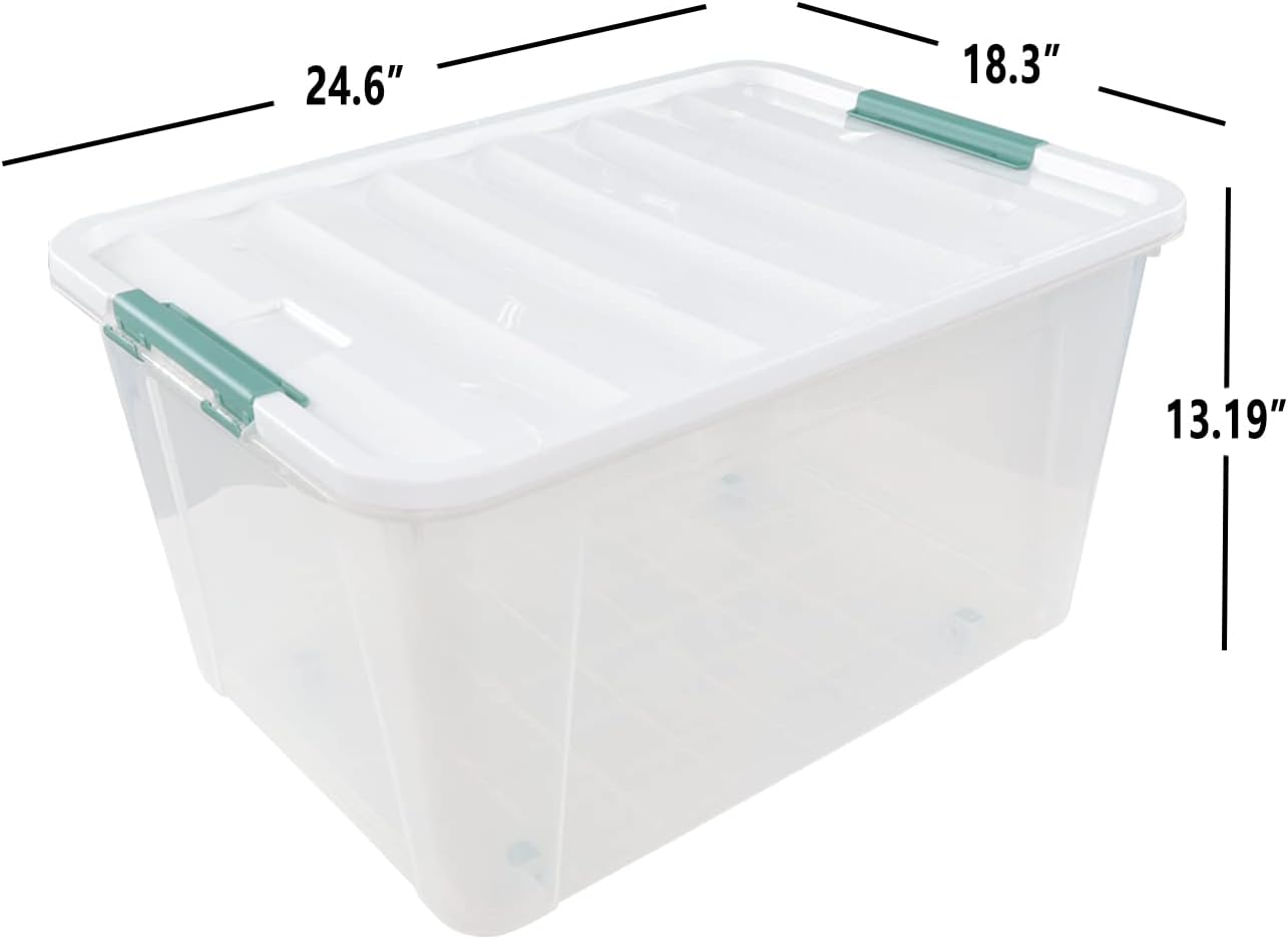 80 L Extra Large Plastic Storage Box, Clear Large Plastic Storage Bins with Wheels, 4-Pack