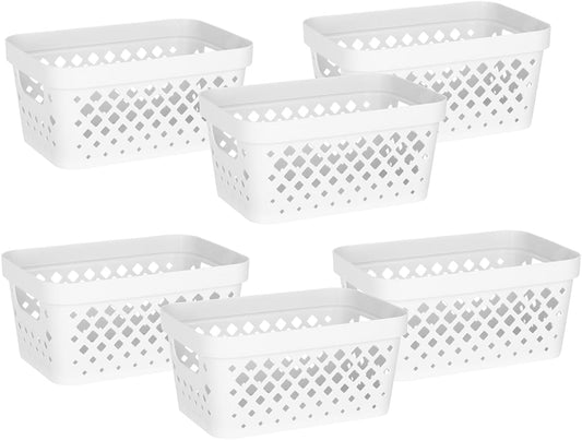 Glad Plastic Baskets for Organizing, Set of 6 | Pantry Storage for Under Counter, Linen Closet, and Bathroom | Nesting Shelf Bins with Handles, 1 Gallon, White