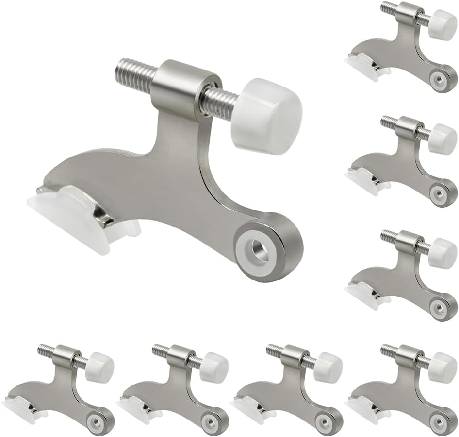 8 Pack Hinge Pin Brushed Nickel Door Stopper, Adjustable Heavy Duty Hinge Pin Door Stop with Rubber Bumper Tips
