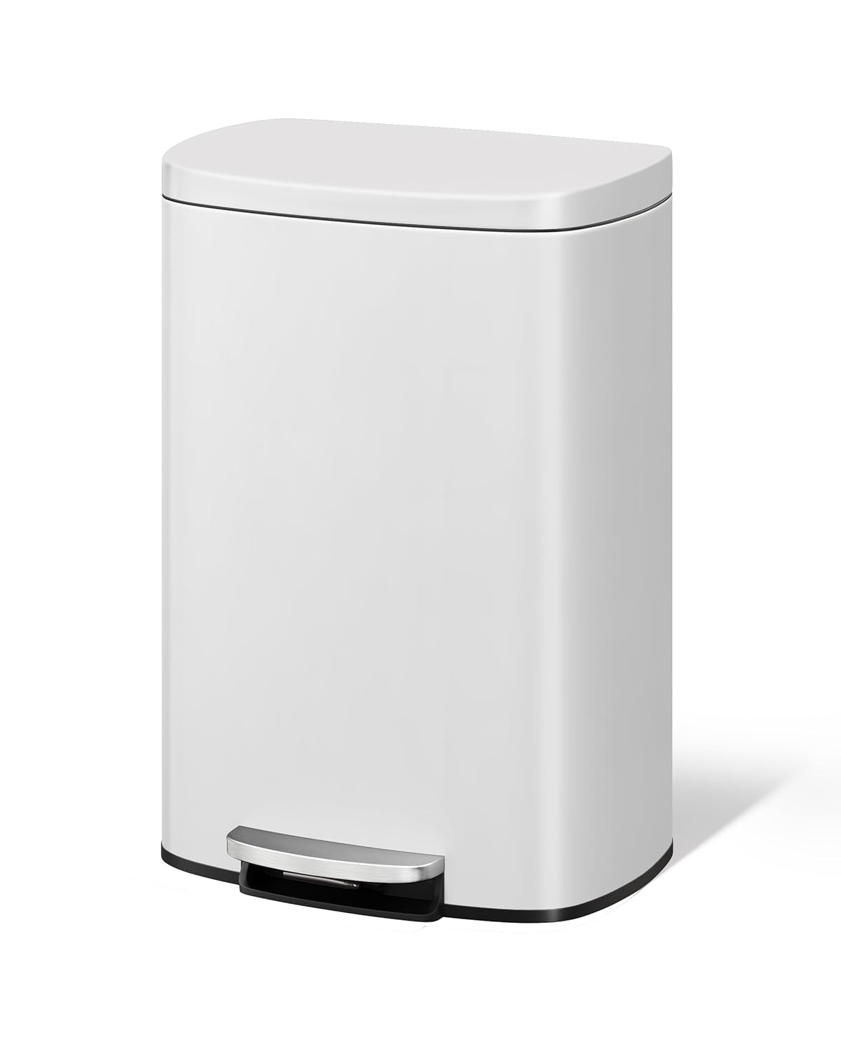 Garvee 13 Gallon / 50 Liter Metal Kitchen Trash Can with Lid, Large Rustproof Garbage Can for Kitchen, Step-on Trash Bin with Inner Bucket, Rear Handle, Soft Close Lid, White