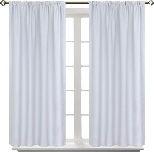 BGment Curtains 45 Inches Length - Rod Pocket Short Window Drapes for Bedroom Kitchen Cafe, Greyish White, 42 x 45 Inch, 2 Panels Set