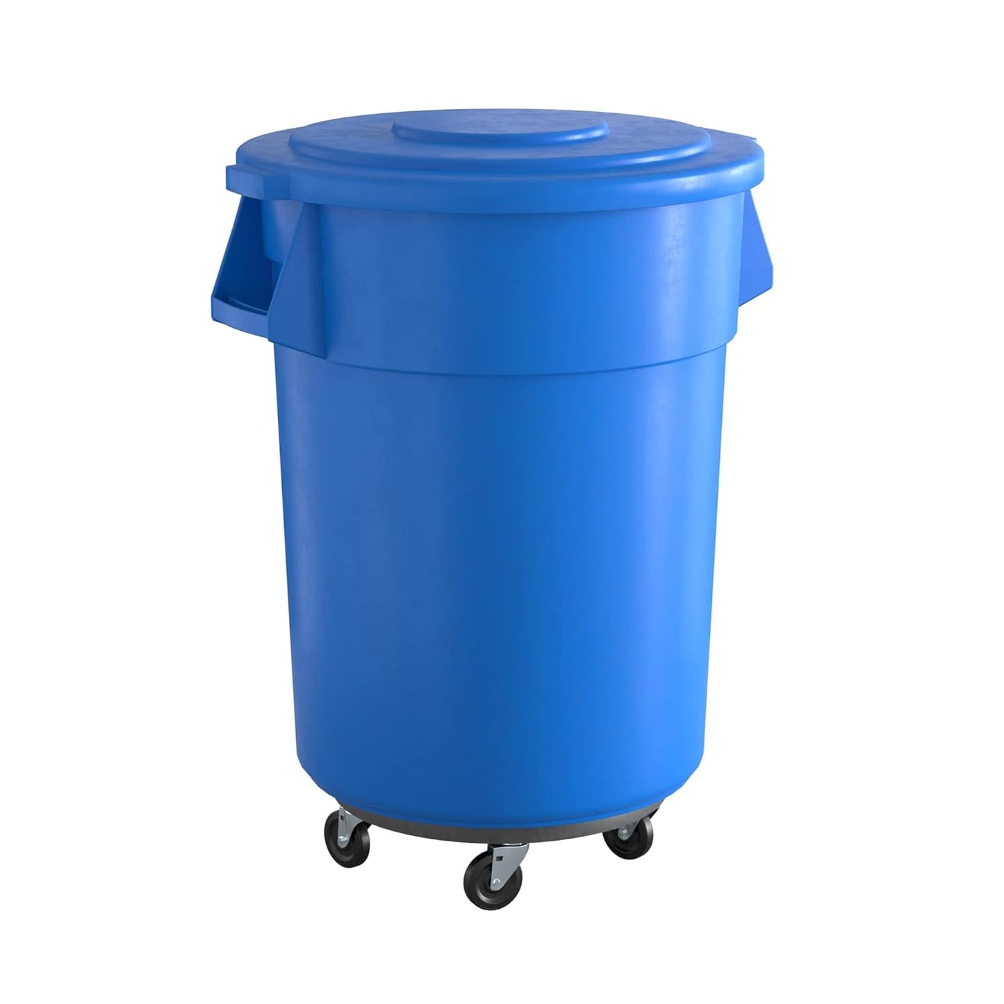 55 Gallon Blue Round Commercial Trash Can with Lid and Dolly