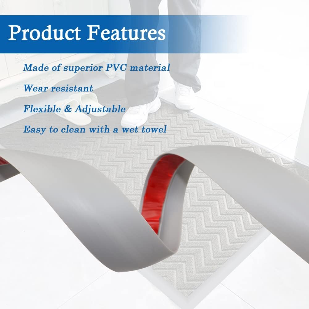 Floor Transition Strip Self Adhesive Carpet & Flooring Transitions Edging Trim Strip PVC Threshold Transitions Suitable for Threshold Height Less Than 3mm (10Ft, Gray)