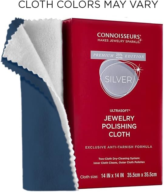 CONNOISSEURS Premium Edition Extra Large Polishing Cloth for Silver Jewelry - Ultrasoft Fabric with Anti-Tarnish Formula - 14x14 Inches