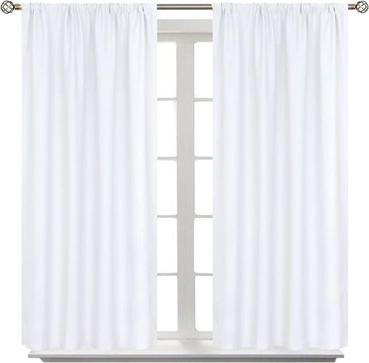 BGment White Curtains 54 Inches Length for Short Window - Rod Pocket Thermal Insulated Window Treatment Curtains for Kitchen Bedroom, 2 Panels, Pure White, 42 x 54 Inch