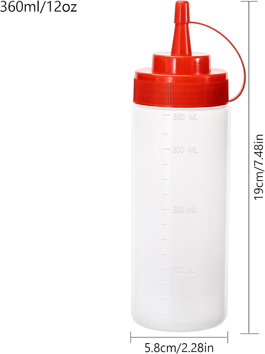 Condiment Squeeze Bottles Ketchup Dispenser, 6 Pack 12oz Squeeze Bottles for Liquids, Plastic Sauce Bottle with Cap Lid, Squirt Bottles for Sauces Liquids BBQ Dressing Pancake Art