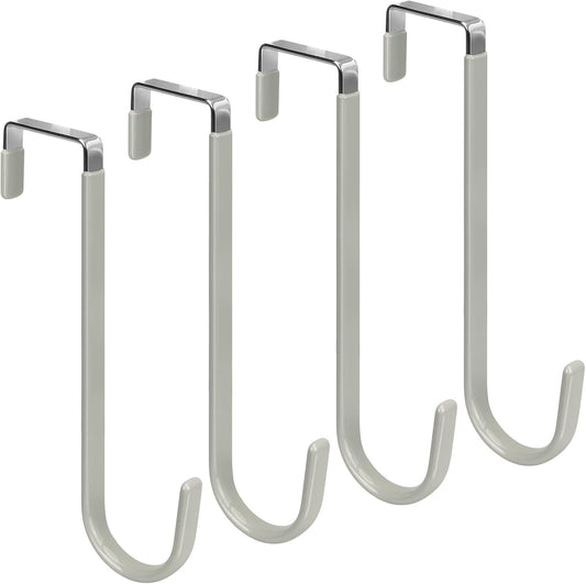FYY Over The Door Hooks, 4 Pack Upgraded Long Door Hangers Hooks with Rubber Prevent Scratches Heavy Duty Organizer Hooks for Hanging Clothes, Towels, Hats, Coats, Bags Grey