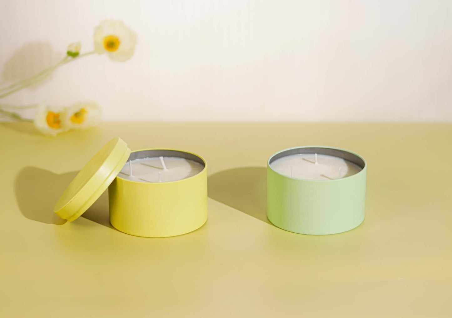 Aroparc Candle Tins with Lids, 3 Wicks Candle Containers 12 Pack 14oz/420ml Seamless Bulk Candle Containers for Candle Making Supplies Wholesale Empty Candle Jars - Lemon