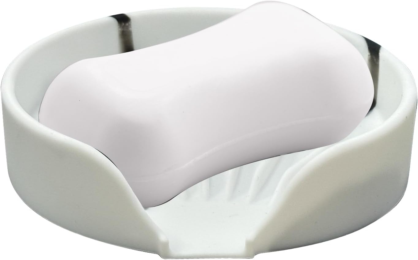 Self Draining Soap Dish, Silicone Suction Cup Soap Holder Tray Savers Container Sponge Holder for Bar Bathroom Shower Kitchen Sink, Can Extend Soap Life (1, White)