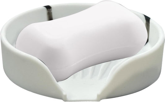 Self Draining Soap Dish, Silicone Suction Cup Soap Holder Tray Savers Container Sponge Holder for Bar Bathroom Shower Kitchen Sink, Can Extend Soap Life (1, White)