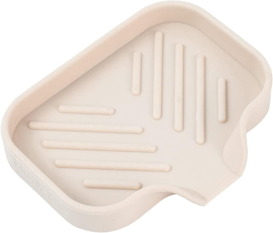 Silicone Bathroom Soap Dishes with Drain Spout-Bathroom and Kitchen Sink Organizer,Sponge Holder,Dish Soap Tray,Perfect for Dispenser,Scrubber,Bottle,Cup on Sink or Counter-Tapioca 4.9"×3.2"