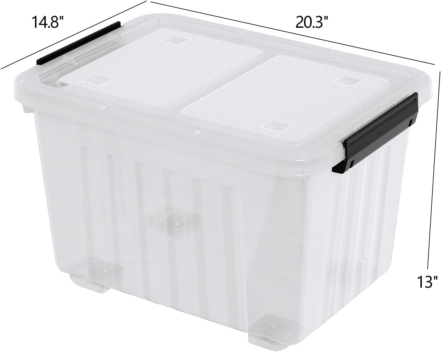 50 Quart Large Plastic Latching Box with Lid, Clear Storage Bin with Wheels, Stackable, 4 Packs
