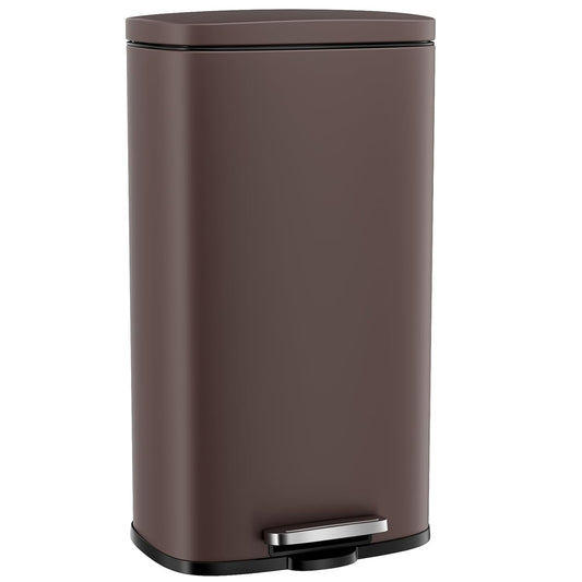 Arlopu 8 Gallon Step Trash Can, Stainless Steel Garbage Bin, Soft-Close Rubbish Bin with Removable Plastic Inner Bucket, Fingerprint-Proof, Lid Dustbin, Suit for Kitchen Home (Brown, 30L)