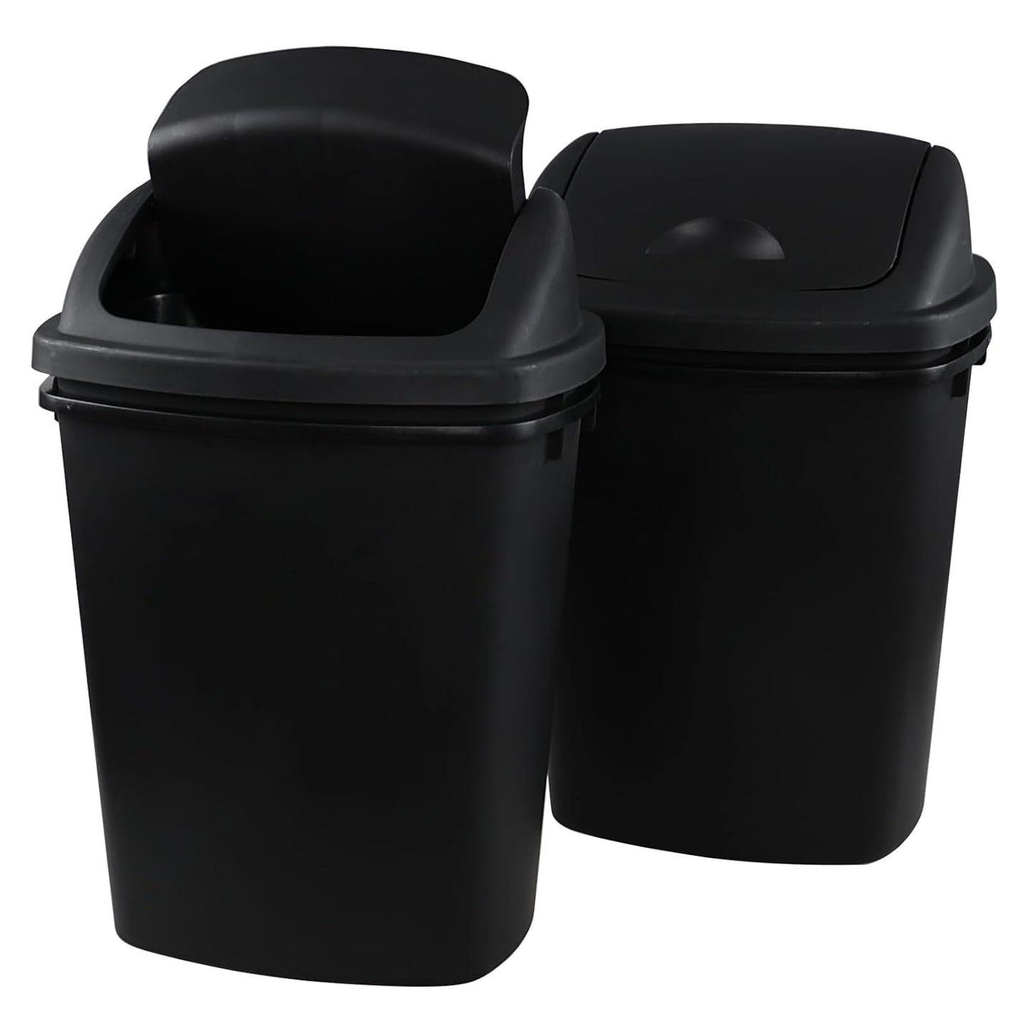 Zopnny 8 Gallon Plastic Swing Top Garag Bin, Lidded Wastebasket Trash Can for Kitchen or Workspace, Set of 4, Black