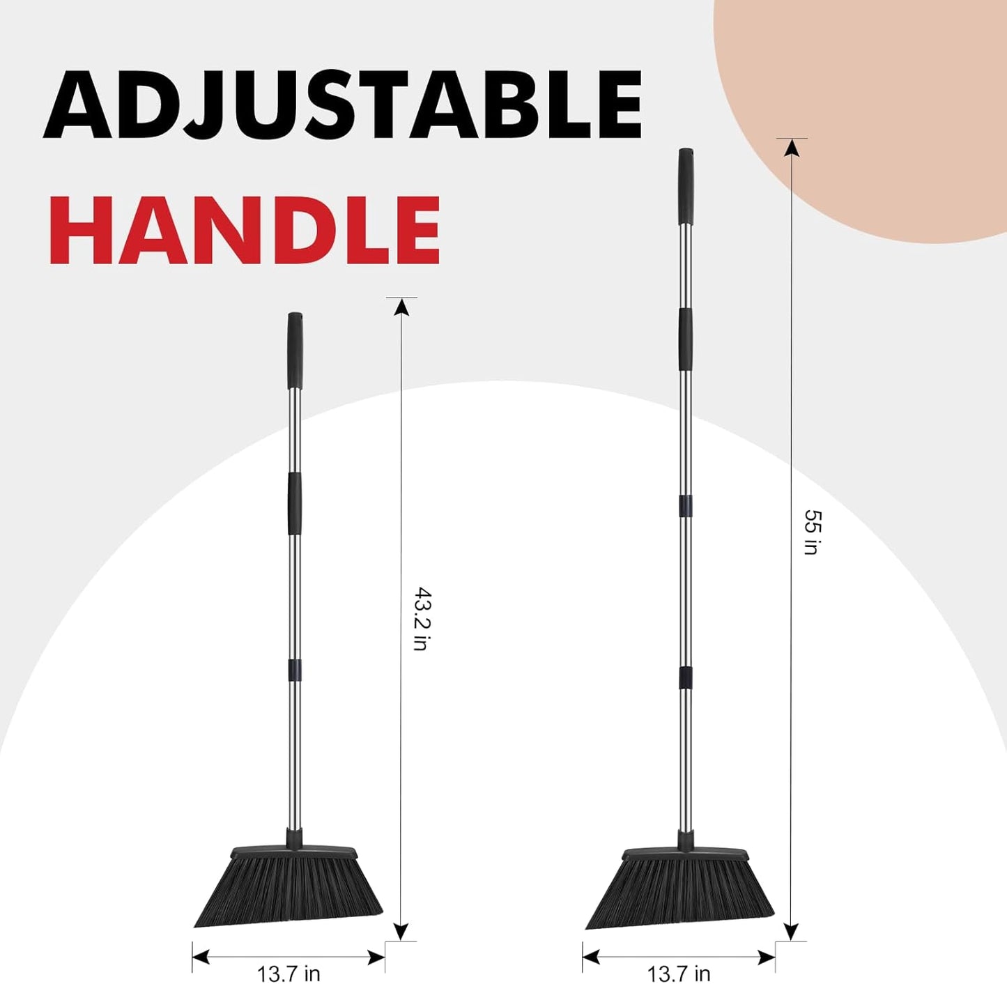 NACENA Heavy Duty Broom, 55 Inch Long Handle Outdoor Large Angle Brooms, Commercial Broom for Sweeping Indoor, for Home Garage Kitchen Office Courtyard Lobby Patio Lawn Concrete, 2 Pack, Black