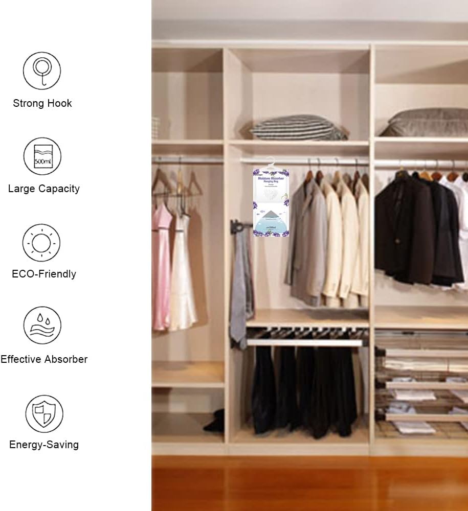 CANAGER Hanging Moisture Absorber, Freesia Moistureproof Hanging Bag，Dehumidifier Bag (8 packs) Hanging Closet Dehumidifier Bags, Moisture Absorb 12.5 oz