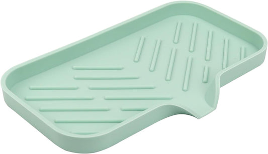 YASMEN Silicone Bathroom Soap Dishes, Sink Sponge Holder for Kitchen, Rubber Soap Dish with Drain, Shower Soap Sponge Tray, Sink or Counter Organizer, for Bar Soap, Bottle, Dish Soap Dispenser- Green