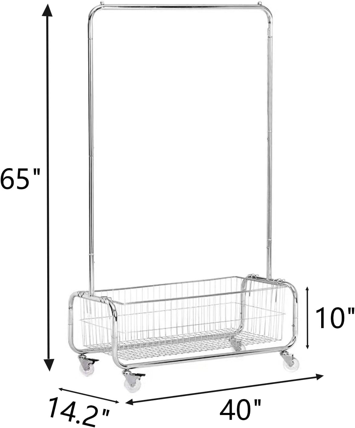 Garment Rack With Storage Baskets,Clothing Rack for Hanging Clothes, Multi-functional Bedroom Clothes Rack with Wheels for Bedroom, Living Room, Easy Assembly (40inch lenght)